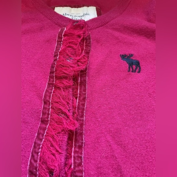 Vintage y2k Abercrombie & Fitch Women's Small Cardigan Sweater Pink Fringe - Picture 5 of 6